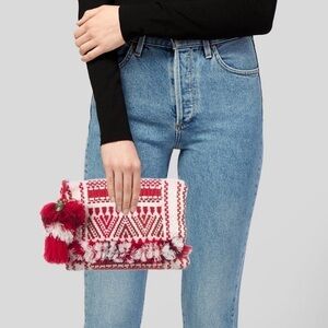 FIGUE TRIBAL EMBROIDERED TOP ZIP TASSEL HANDMADE CLUTCH BAG
